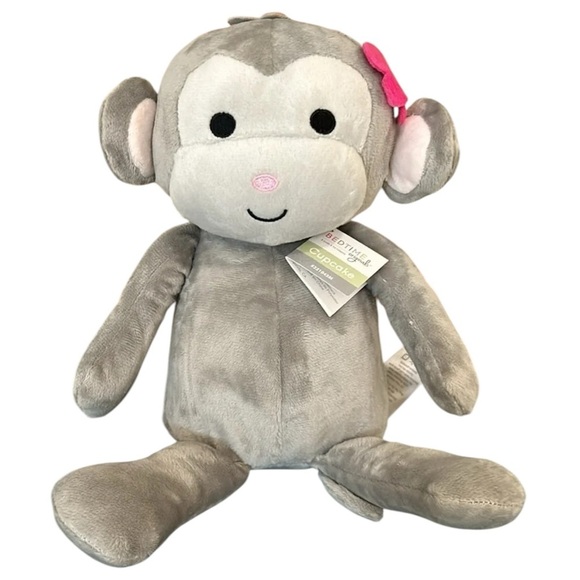 NWT Plush Monkey by Lambs & Ivy Cupcake Gray Pink Flower 2021 BEDTIME ORIGINALS - Picture 1 of 8